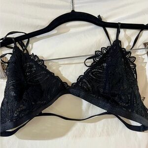 Intimately Free People Black Lace Bralette with Satin Ties